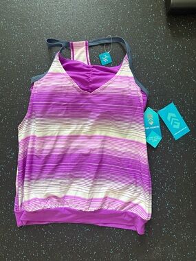 Free Country Purple & Cream Striped Racerback Tank
